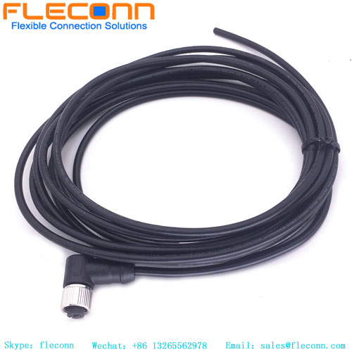 M12 4 Pin Connector Cable，90 degrees Angle Female Overmolding cable