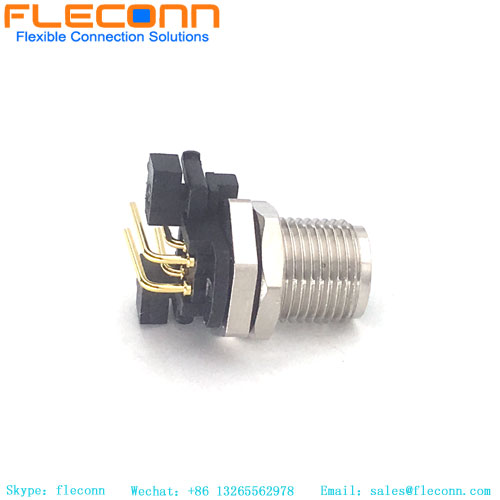 M12 Panel Mount Receptacle, 4 Pole A-coded Waterproof Connector