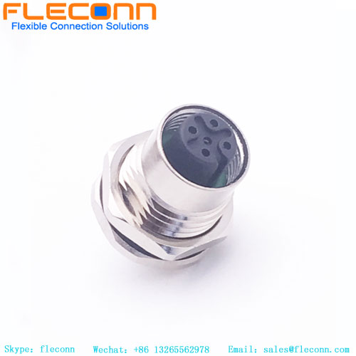 M12 5-Pole PCB Panel Mount Receptacle,Female Socket, Front Panel Mount