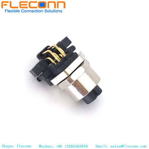 M12 A-Coded 8 Pin Female Right Angle Panel Mount Receptacle