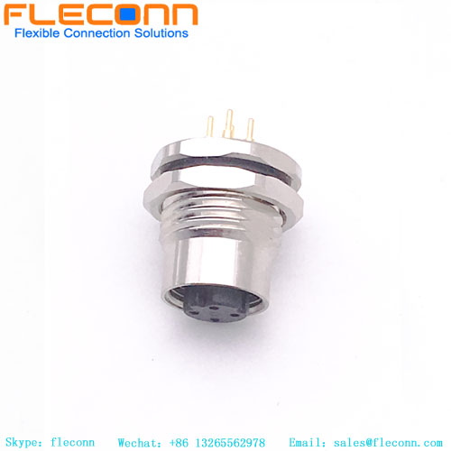 M12 4 Pin D-Coded Female Panel Connector, Front Mounting