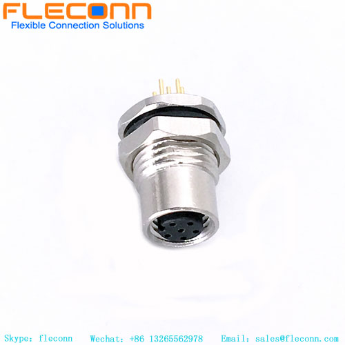 M8 A code Connector Panel Female Rear Mount 6 Pin PCB M8 A code Connector Panel Female Rear Mount 6 Pin PCB