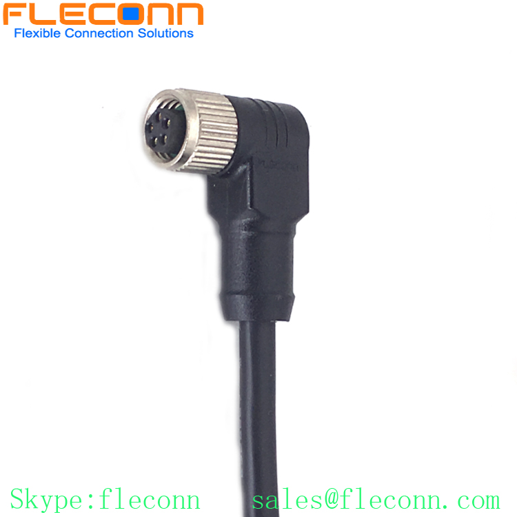 M8 B-coding 5 Position Sensor Cable, Right Angle Molded Female Connector Cable Assembly