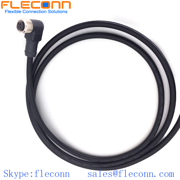 M8 4 Pin Male to Female Right Angle Overmoulded Cable, IP67 IP68 Waterproof Plug Cordset
