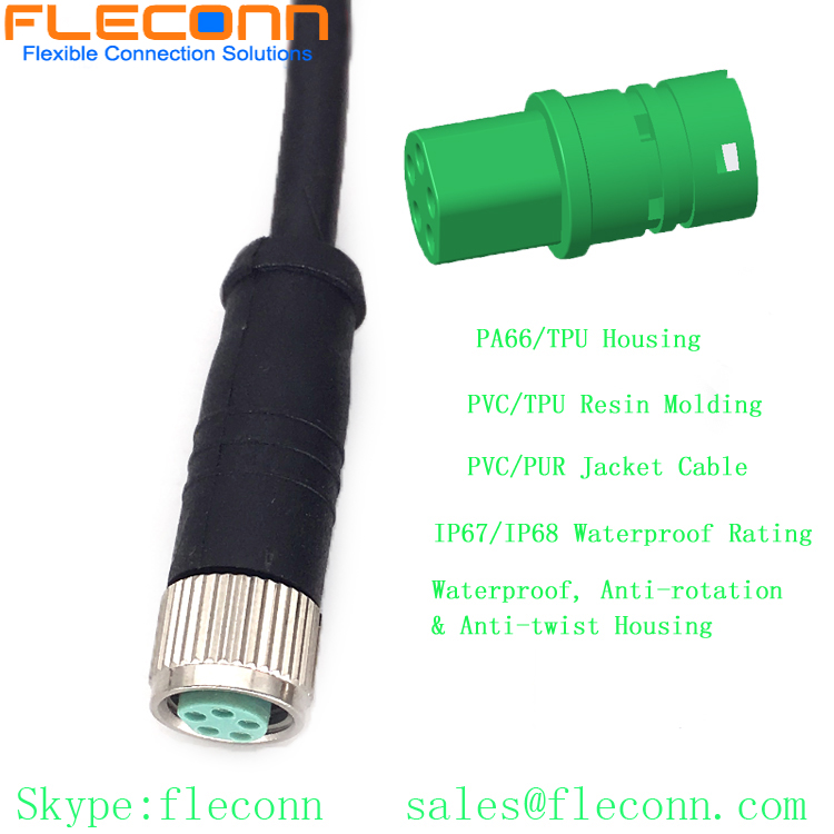 M8 B-coded 5-Pole Female Cable, Straight Molded Cable Assembly