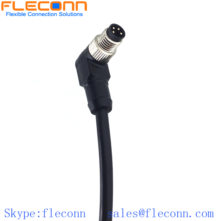 M8 4 Pin Male Connector Cable IP68 Waterproof M8 4 Pin Male Connector Cable, 90 Degree Angle TPU Molded Connector Cable