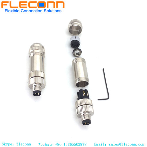 M8 3 Pin Male Connector, Metal Shell