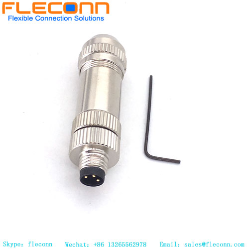 M8 3 Pin Male Straight Metal Connector