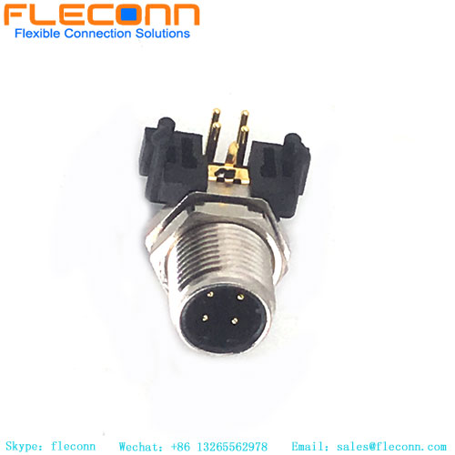 M12 Female Connector 4 Pin A-Coding Right Angle PCB Panel Mount Connector