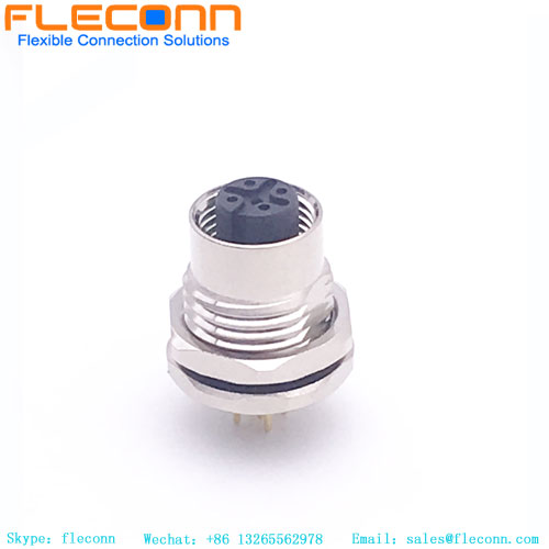 M12 Connector PCB Mount, 3 4 5 6 8 12 17 Pin A-coded Female Receptacle