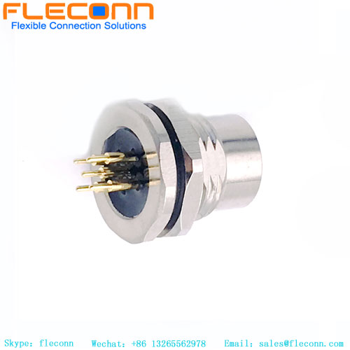 M12 PCB Panel Connector, A-coded, 5 Pin Female Rear Mount Receptacle