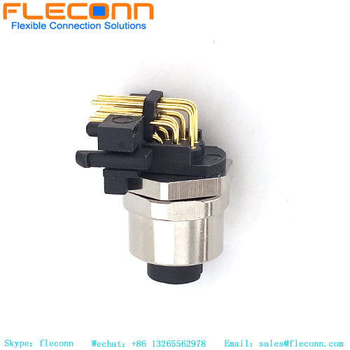 M12 Rigth Angle PCB Panel Mount Connector 8 Pin Female Receptacle
