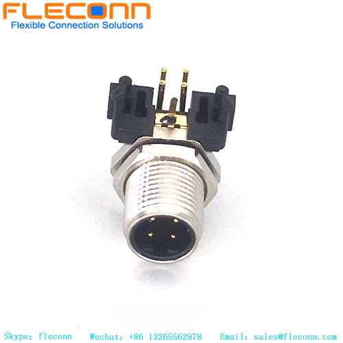 M12 Female Connector 4 Pin A-Coding Right Angle PCB Panel Mount Connector