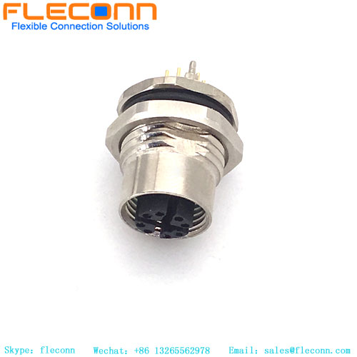 Front Fastened 8 Pin X-coded Female M12 Connector PCB Mount