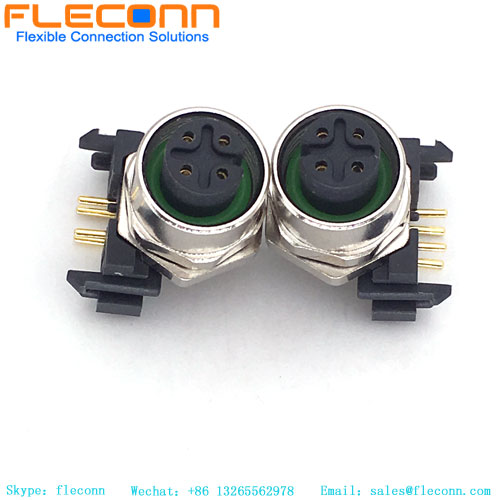 M12 A-Coded 4 Pin Female Right Angle Panel Mount Receptacle M12 A-Coded 4 Pin Female Right Angle Panel Mount Receptacle