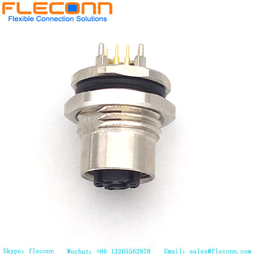 Rear Panel Mount 8 Pole X-Coding Female M12 PCB Connector