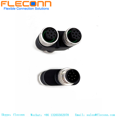 M12 1 Male to 2 Female Y Splitter 8 Pins Connectors M12 1 Male to 2 Female Y Splitter 8 Pins Connectors