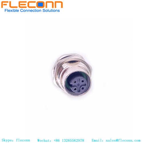 5 Pin Female M12 PCB Connector, Rear Panel Mounting