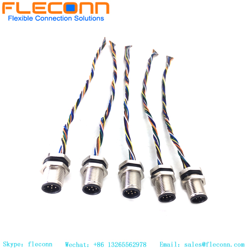 M12 8 Pin Rear Mount Connector With Molex 510210800 Wire Harness