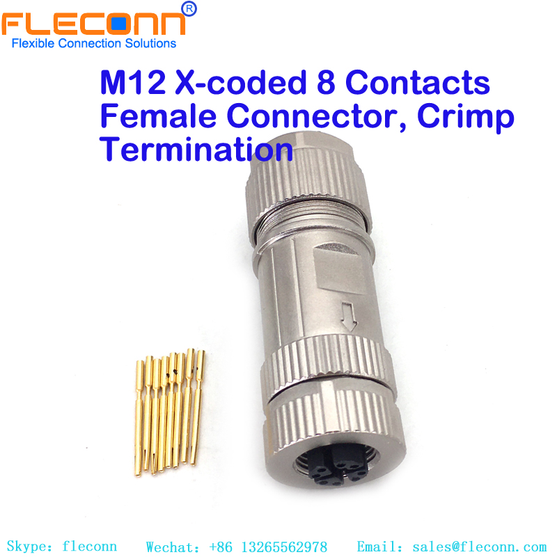 M12 X-coded 8 Contacts Female Connector M12 X-coded 8 Contacts Female Connector, Crimp Termination