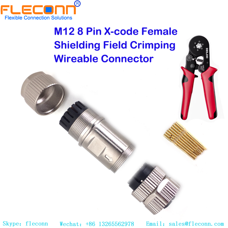 M12 8 Pin X-code Female Connector M12 8 Pin X-code Female Shielding Field Crimping Wireable Connector