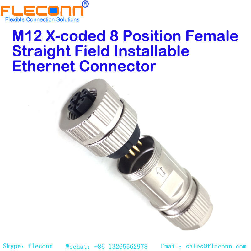 M12 8 Pos X-coded Female Gigabit Ethernet Female Connector M12 8 Pin X-code Female Shielding Field Crimping Wireable Connector