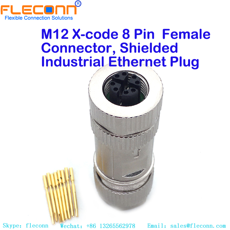 M12 X Code 8 Pin Crimp Female Shielded Sensor Connector M12 X-coded 8 Contacts Female Connector, Crimp Termination