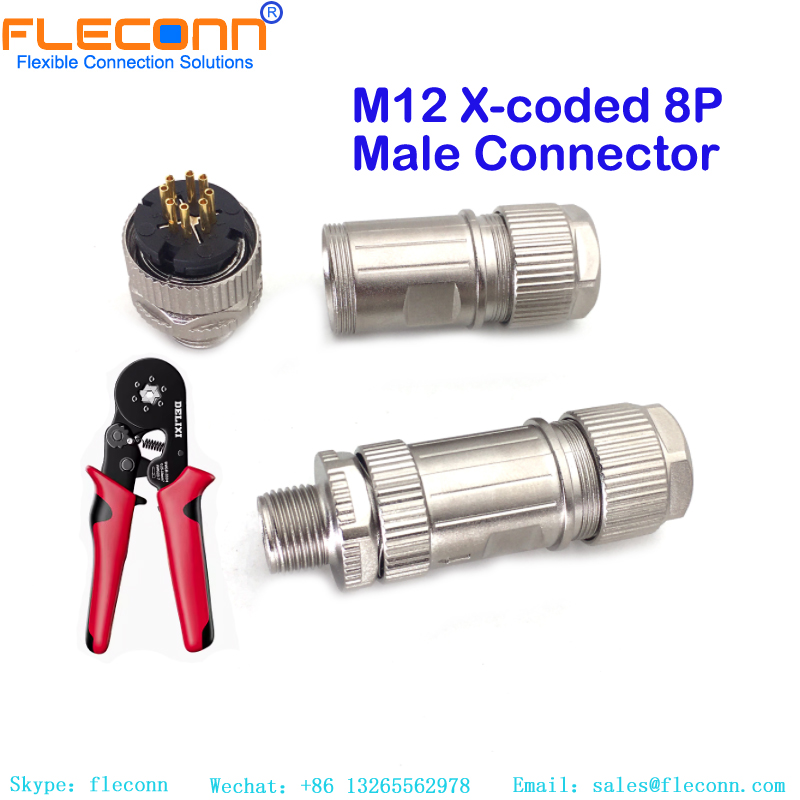 M12 8 Pin X-code Male Wireable Connector M12 8 Pin X-code Male Shielding Field Crimping Wireable Connectorr