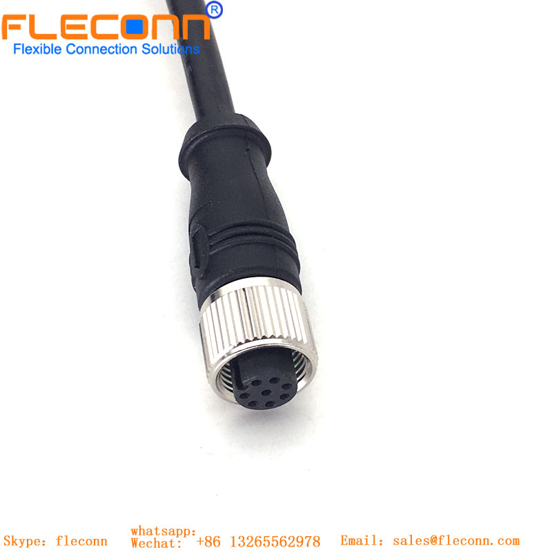 M12 8 Pole Cable, A-Coded Male To Female Straight Connector Cable