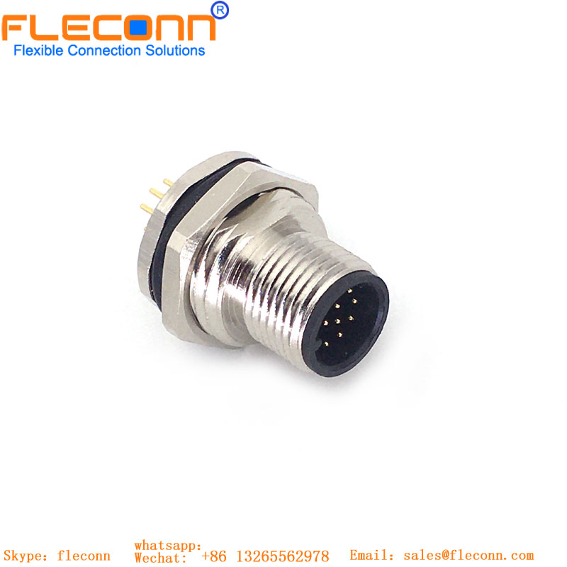 M12 12 Pin A-coded Straight Panel Mount Socket